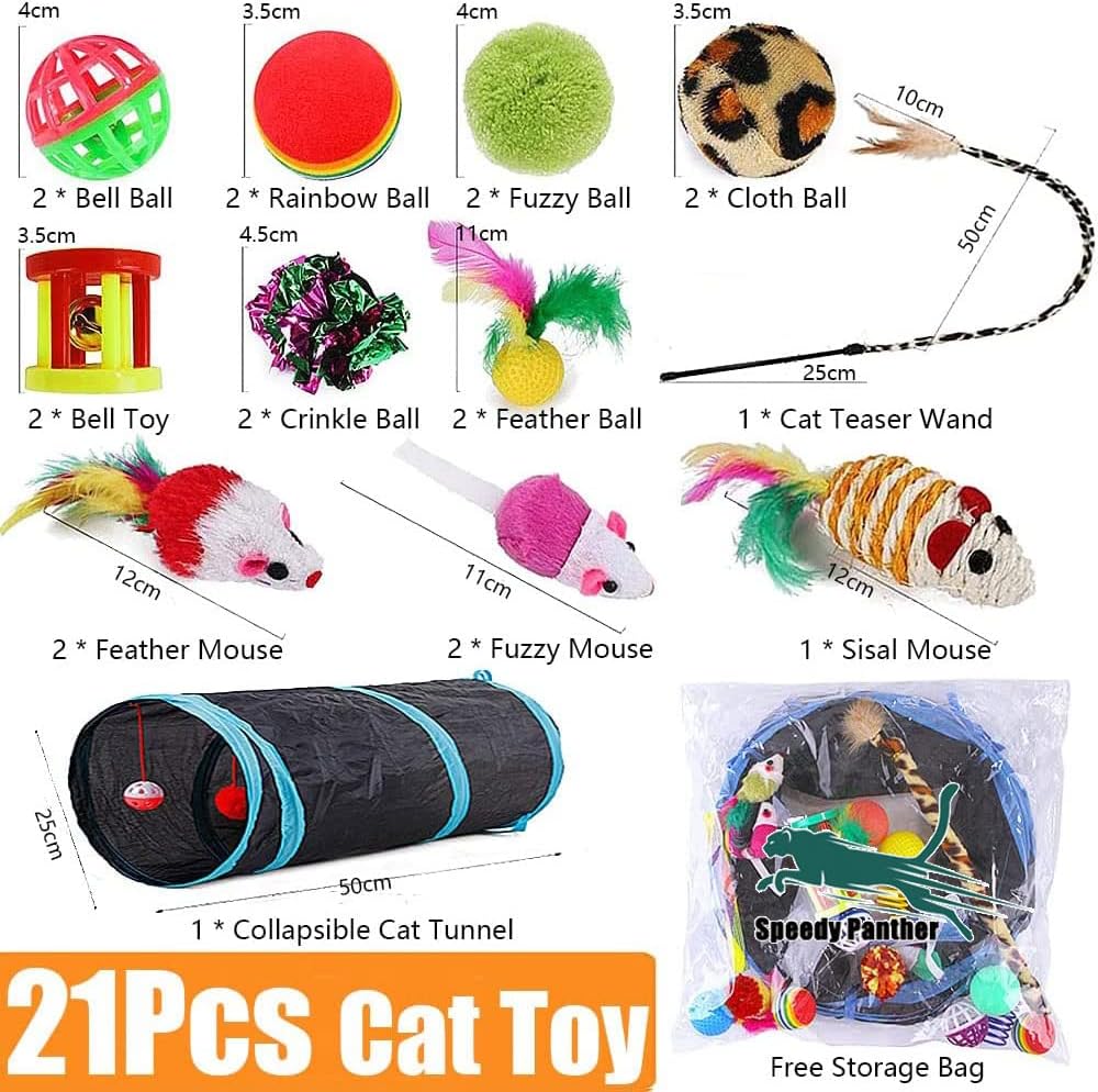 Speedy Panther Zusammenklappbares Katzentunnel-Spielset – 21 Teile