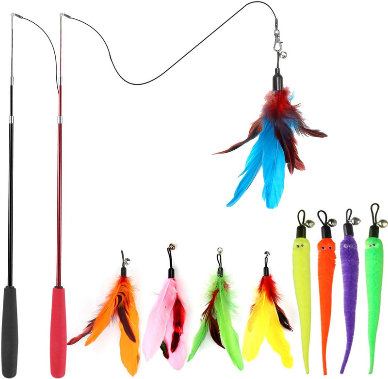 MeoHui Retractable Cat Feather Wand Toy Set - 11 Pieces
