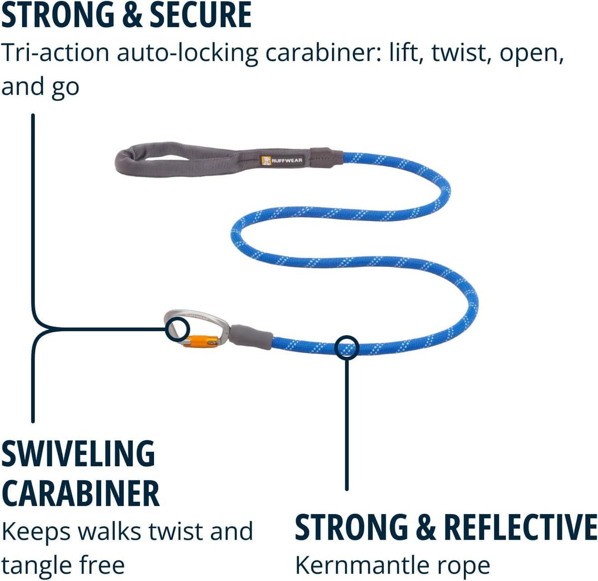 Ruffwear Knot-a-Leash Reflective Rope Dog Leash, Blue Pool, Large