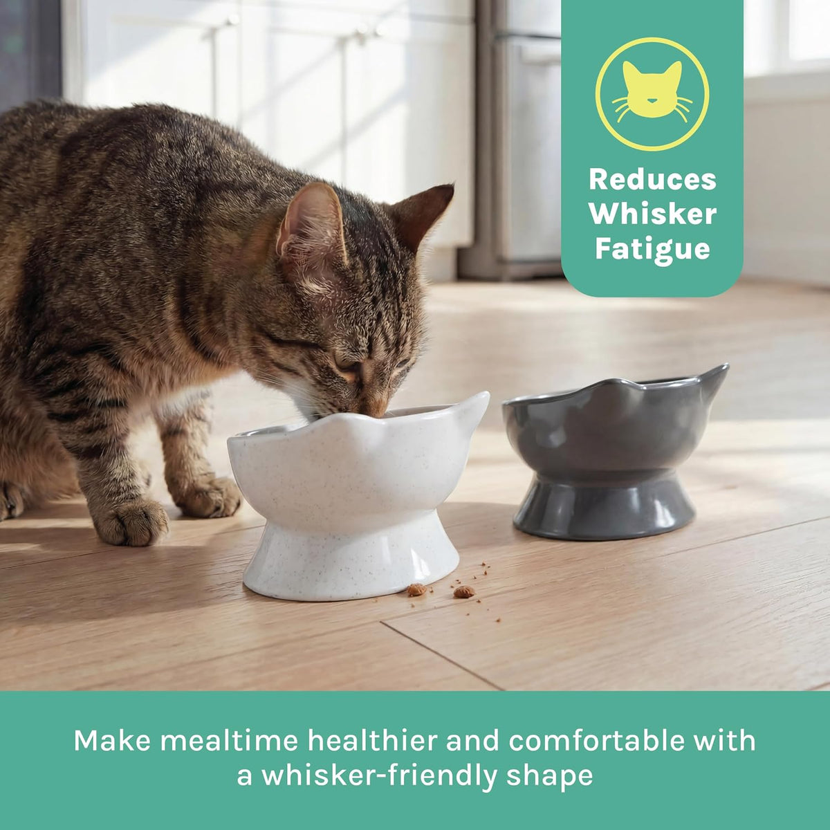 Kitty City Elevated Cat Bowls Set of 2 - White & Gray